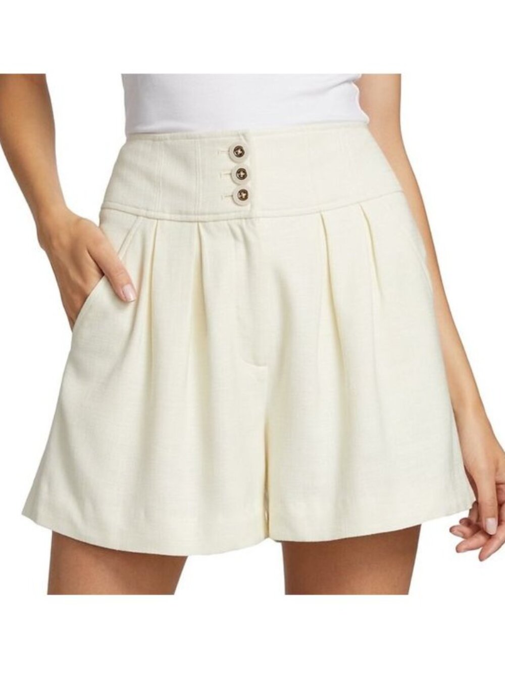 Veronica Beard Alicia High Rise Shorts Size 8 Off White‎ Pleats Pockets NEW